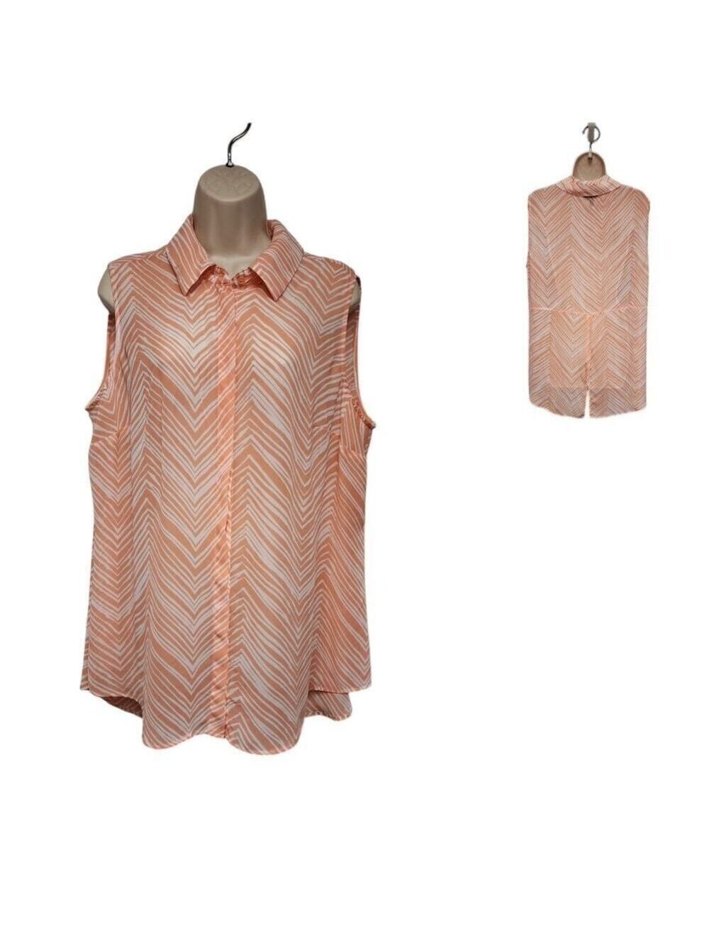 Lane Bryant Womens Orange/White Striped Shirt Button Down Top Blouse Size 18